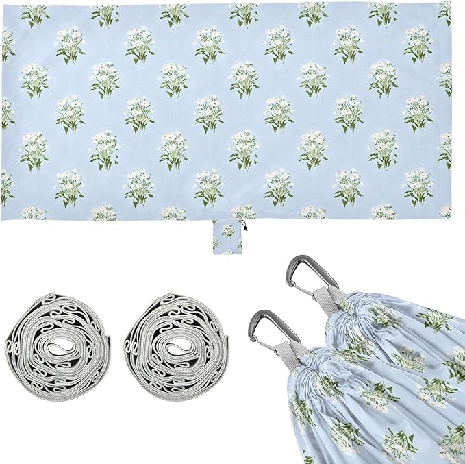 Camping Hammock Outdoor Hammocks for Outside Little Daisy Flowers Blue Beach Trees Portable Lightweight with Pockets Tree Straps Indoor Small