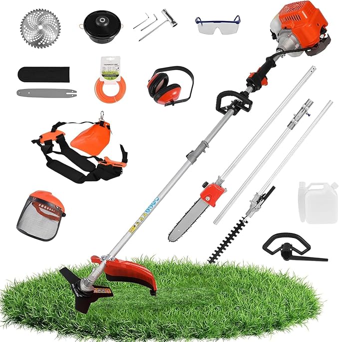 52cc Gas Weed Wacker, 5 in 1 Weed Eater Gas Powered, Brush Cutter and Gas String Trimmer 2-Cycle Extreme Duty, 1-Year Warranty, Grass Trimmer 2025 Upgraded