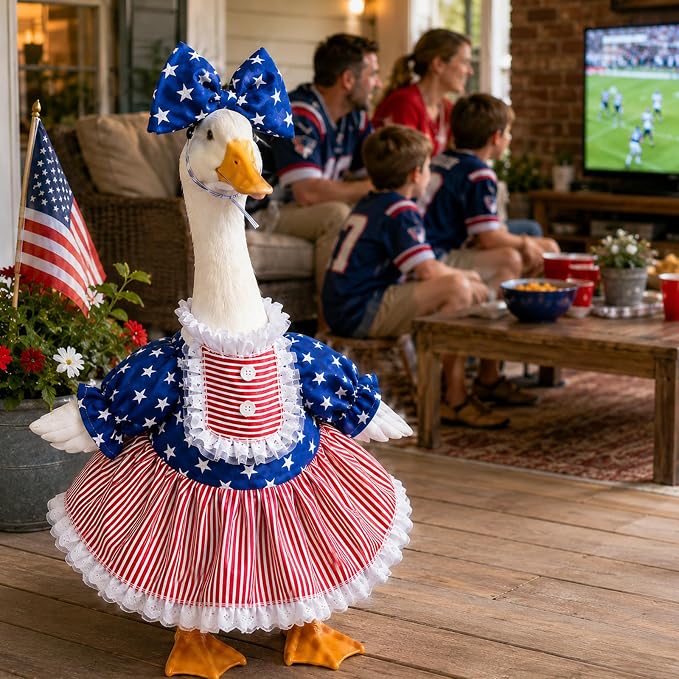 4th of July Red White Blue Porch Goose Outfits, USA Patriotic Costumes for 23 Inch Lawn Goose, 250th Independence Day Summer Sculpture Goose Clothes for Patriotic Celebrations