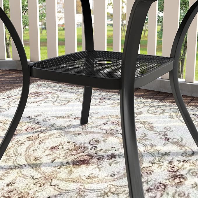 VICLLAX 5 Pieces Patio Dining Set, Outdoor Dining Set for 4-40.6" Round Outdoor Table and Swivel Patio Chair Set for Deck, Lawn and Garden, Black Table and Blue Chairs
