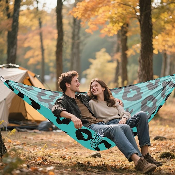 Leopard Teal Black 330lb Capacity Outdoor Hammocks with Portabl Carry Bag Tree Hammock for Camping Travel Accessories Bases para hamacas para adultos