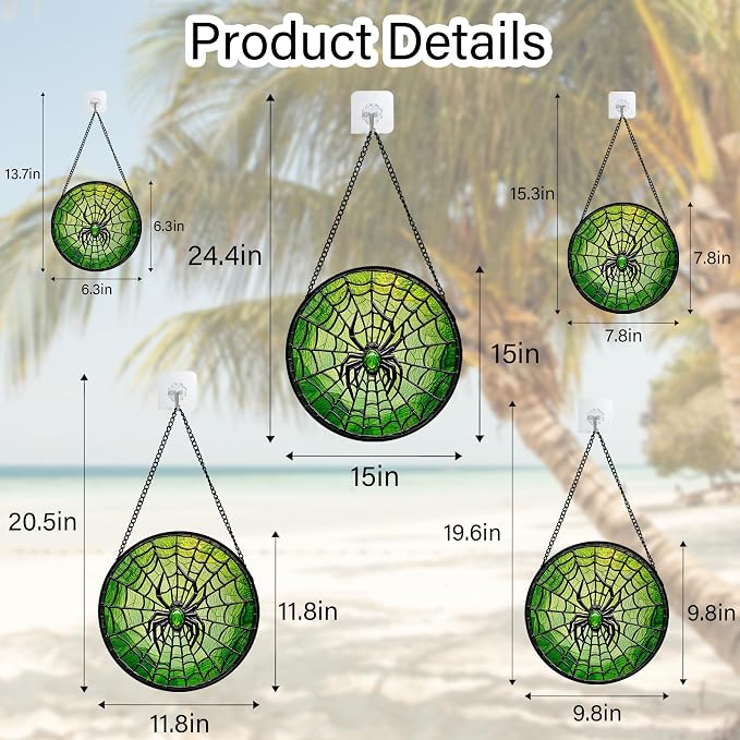 Stained Glass Window Hanging - Black Green Horror Spider Web Suncatcher for Doors Garden Patio Sun Catchers Decor Christmas Halloween Birthday Gifts for Women Men Mom Nana Friend 9.8 in
