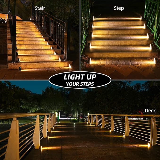Solar Step Lights,6 Pack Warm White Solar Stair Lights Outdoor Waterproof IP67 Auto On Off,Solar Lights for Steps,Stair,Patio,Yard,Porch,Front Door,Sidewalk,Deck Decor
