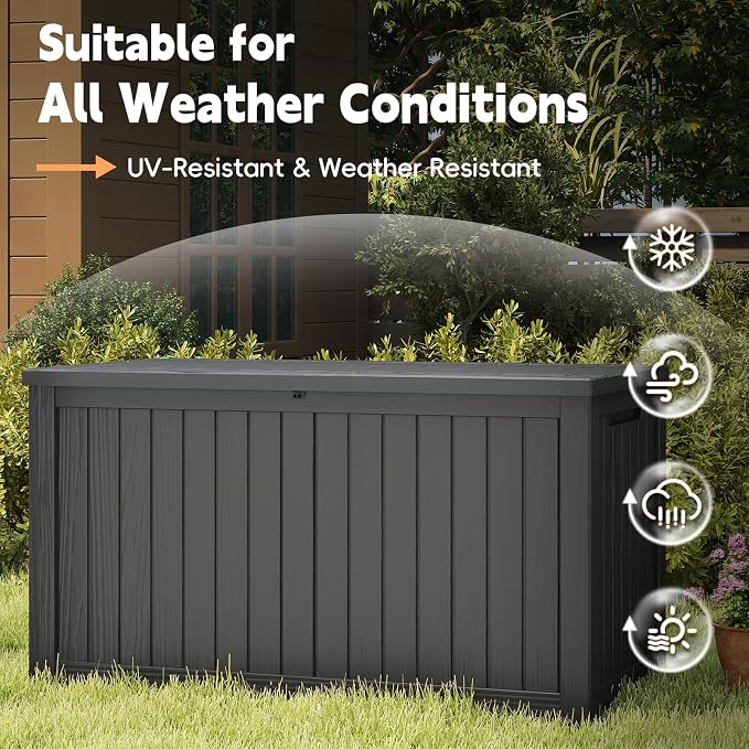 LubanNese Outdoor Storage Box, Waterproof Deck Box, Outdoor Patio Storage Bin, Weatherproof (Black, 200 Gallon)