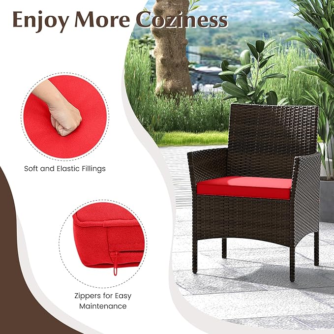 KOTEK 8 Piece Patio Furniture Set, Outdoor Rattan Conversation Set with Loveseat, Wicker Chairs, Tempered Glass Coffee Table, Wicker Patio Set for Backyard, Porch (Red)