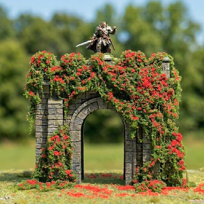 Realistic Miniature Vines - Hanging Moss Scenery for Diorama Supplies & Model Building - Mini Miniature Plants for Rainforest, Dollhouse, Fairy Gardens, Crafts DIY, Tabletop Wargaming (Red)