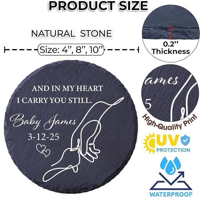 Personalized Miscarriage Garden Stone, Infant Loss Memorial Gift for Mother, Angel Baby Memorial Slate Plaque, Grieving Sympathy Gifts for Loss of Baby Remembrance Carried for a Moment