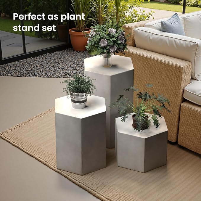 SUNBURY Concrete Side Table, 16" H Outdoor End Table, Morden Decor Side Tables for Patio in Light Grey for Garden, Living Room, Bedroom