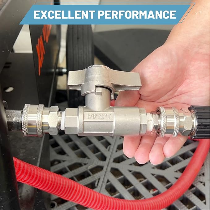 Ball Valve Pressure Washer, 3/8" Quick Connect Ball Valve Kit, High Pressure Shut Off Valve for Power Washer Hose, 5000 PSI, Stainless Steel