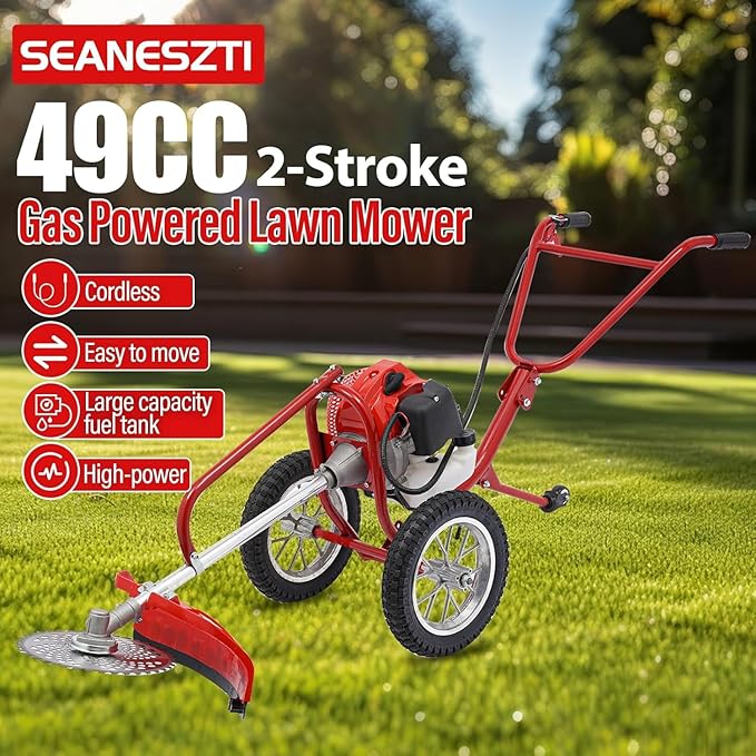 49CC 2-Stroke Gas Mower Grass Trimmer for Garden,Hand Push Weeding Machine Grass Cutter Garden Tool,Portable Multifunction Gas Brush Cutter String Trimmer for Yard
