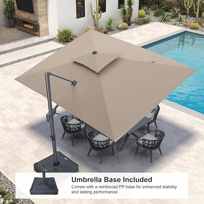 PURPLE LEAF 9' x 12' Cantilever Patio Umbrella Outdoor Umbrella with 280lbs Base Large Rectangular Windproof Offset Umbrella for Pool Deck Garden, Sand Dune