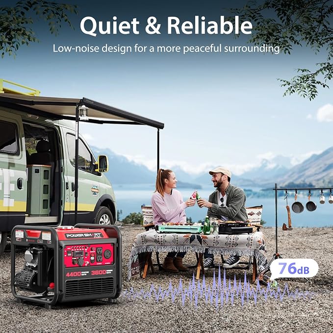 PowerSmart 4400W Open Frame Inverter Generator, Gas Powered, CO-Sensor, Lightweight & Quiet for Home Use and Emergency Backup, Camping, EPA Compliant