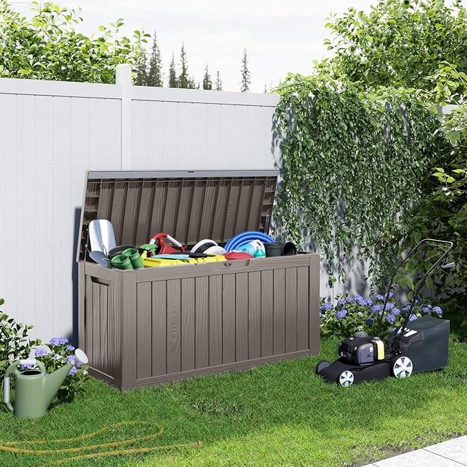 PatioZen 80 Gallon Resin Deck Box, Lockable Outdoor Storage Box for Patio Cushions Storage Furniture,Garden Tools, Pool Supplies, Weatherproof and UV Resistant (Grey)