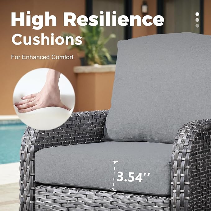 2 Pieces Wicker Patio Furniture Loveseat with Table - Outdoor Rattan Patio Bistro Set of 2,All-Weather PE Wicker Conversation Sofa High Back Deep Seating for Deck Porch Yard,Grey