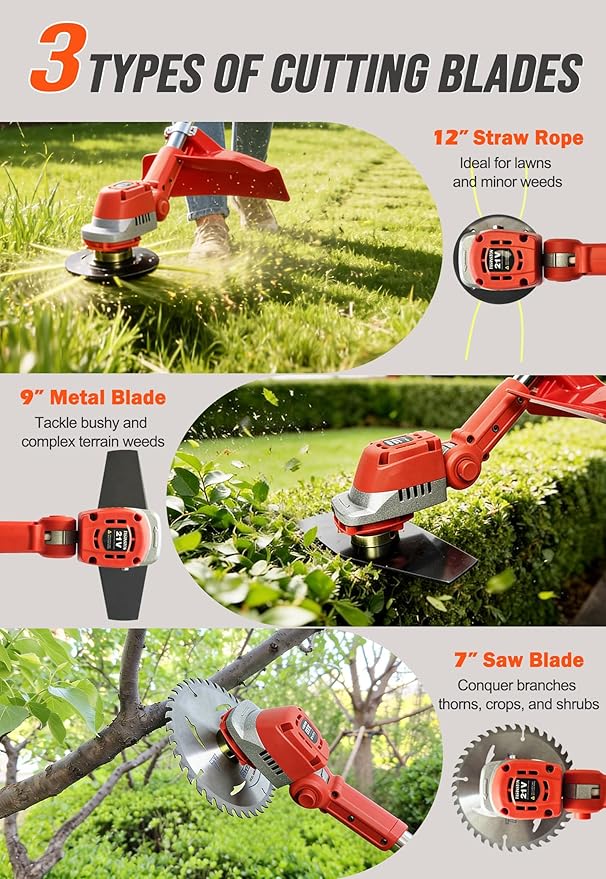 12" Brushless Cordless Weed Wacker, Fits .095" Trimmer Line, 21V Battery Powered Electric Weed Eater with 2X 4.0Ah Batteries, Metal Blade & Shoulder Strap, 3-in-1 Grass Trimmer Brush Cutter lawn edger