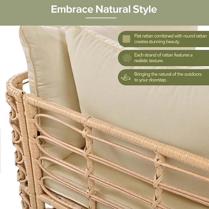 LUMISOL 7 Pieces Outdoor Furniture Set, All-Weather Rattan Sectional Sofa Set with Thick Cushions and Pillows, Freely Combined Conversation Sets for Garden, Backyard, Balcony, Brown