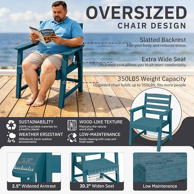 AreShark 7-Piece Outdoor Dining Set,HDPE Patio Table with 6 Chairs,All-Weather Patio Furniture Set with Umbrella Hole,Low Maintenance Wood Grain Dining Set for Backyard,Garden,Poolside,Navy Blue