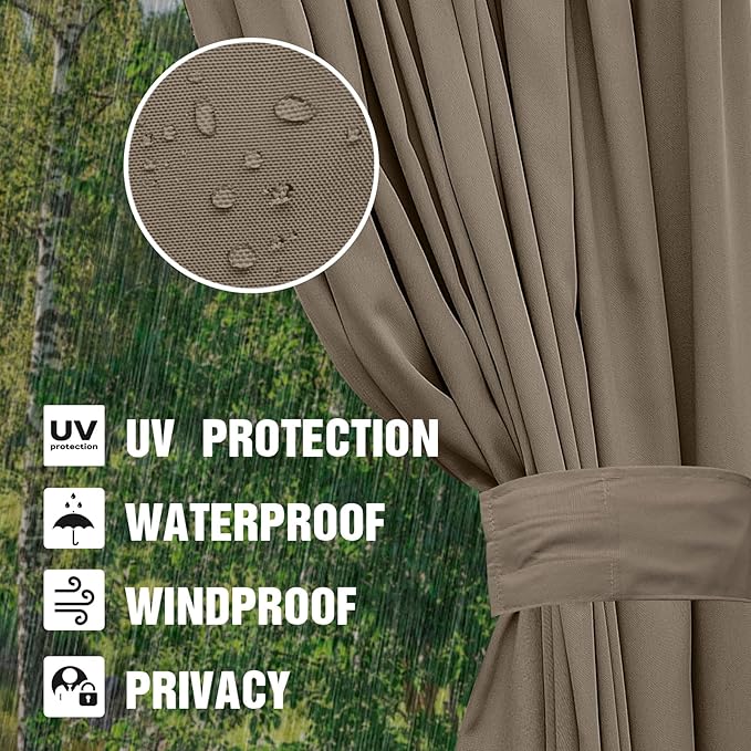 Gazebo Curtains 10'x10' Outdoor Waterproof, 4-Panels Sidewall Curtains Universal Replacement with Zipper for Patio, Backyard, Garden (Brown, 10'x10')