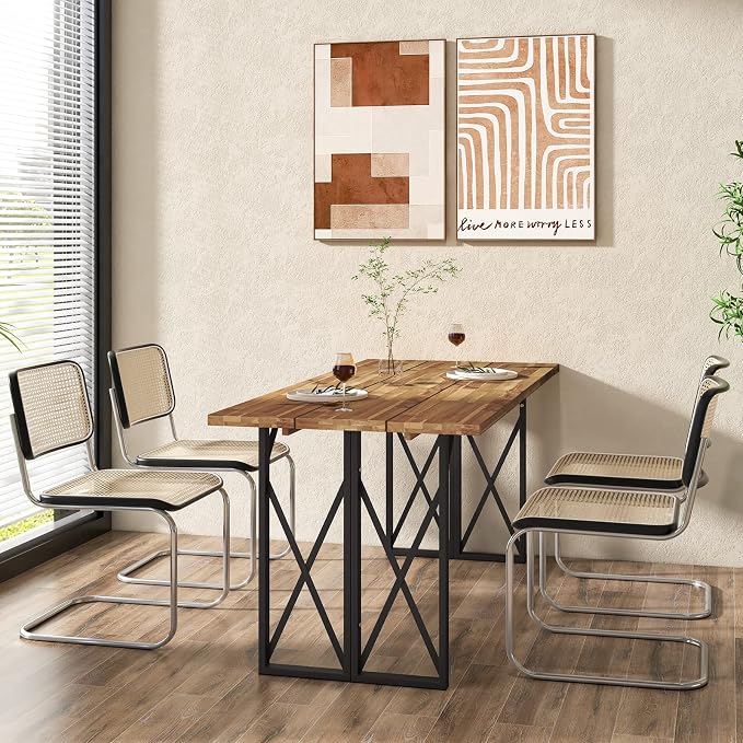 Tangkula 67 Inch Outdoor Dining Table, Acacia Wood Patio Table with 2 Inch Umbrella Hole, Heavy-Duty Metal Frame, Indoor Outdoor Picnic Table for 6