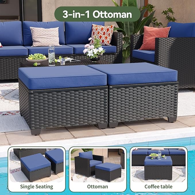Aoxun 7 Piece Outdoor Patio Furniture Set 6 Seats, Outdoor Sectional with Thick Waterproof Cushions & Storage Coffee Table, Patio Conversation Sets for Garden,Backyard, Porch, Balcony, Deck, Blue