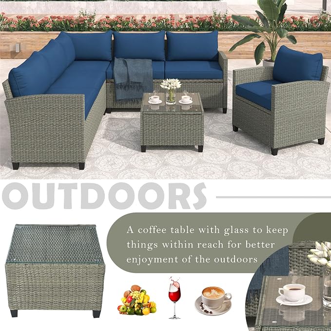 Outdoor Patio Furniture Set, 5 Piece Conversation Set, Wicker Furniture, Sofa Set, Rattan Chairs, Garden, Backyard, Balcony, Porch, Loveseat by PIS