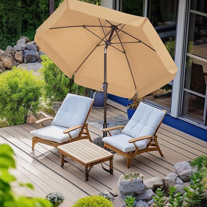 ABCCANOPY 7.5ft Scalloped Patio Umbrella, Outdoor Table Umbrella with Tilt and Crank, Fiberglass Ribs Deck Umbrella for Patio, Pool, Garden, Picnic (Sand)