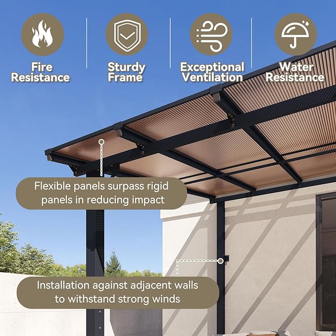 Aoxun 26' x 10' Pergola for Patio, Gazebo with Sloped Roof, Grill Pergola Large Wall-Mounted Heavy Duty Awnings, for Backyard, Deck, Patio