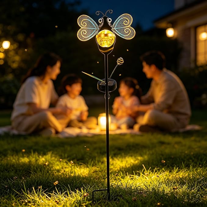 Solar Bee Garden Stakes Lights Outdoor Waterproof Metal Garden Stakes Decorative Bee Decor for Outside Yard Lawn Patio Decorations Whimsical Solar Lights Outdoor Housewarming Gardening Gifts for Women