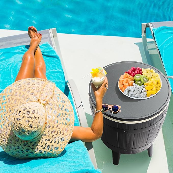 Outvita Outdoor Cooler Side Table, Modern Outdoor Patio Furniture & Hot Tub Cool Bar Table – 10 Gallon Beer and Wine Cooler for Cool Entertaining Party Yard
