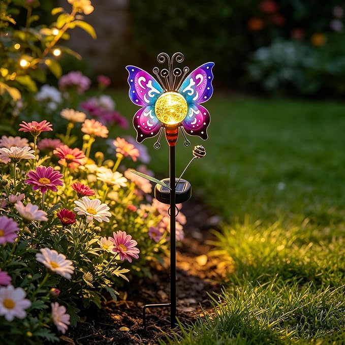 Solar Butterfly Garden Stake Lights Outdoor Waterproof 2 Pack Metal Butterfly Solar Lights for Outside Yard Lawn Patio Decor Garden Stakes Decorative Outdoor Lawn Ornaments Gardening Gifts for Women