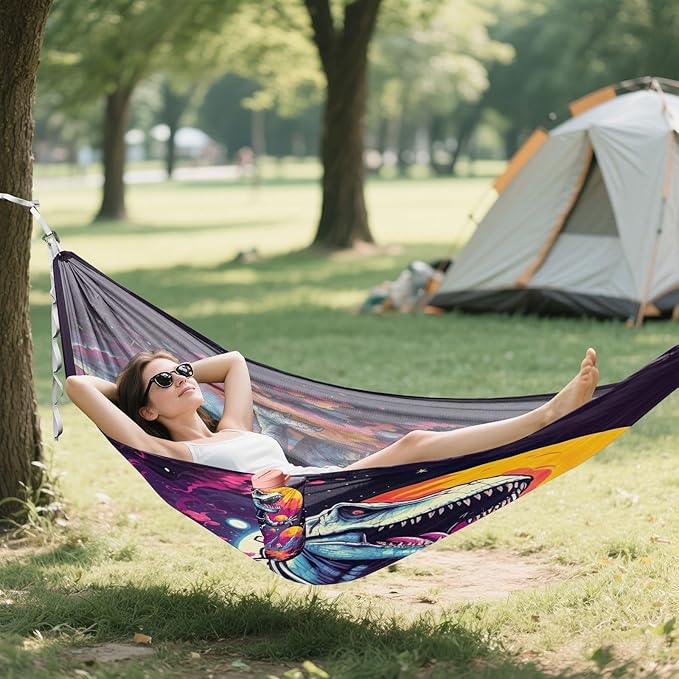 FRMG Dinosaur Hammock 500 lbs Capacity Portable Hammocks with Tree Straps & Attached Carry Bag, Camping Essentials Gear, 2010479a