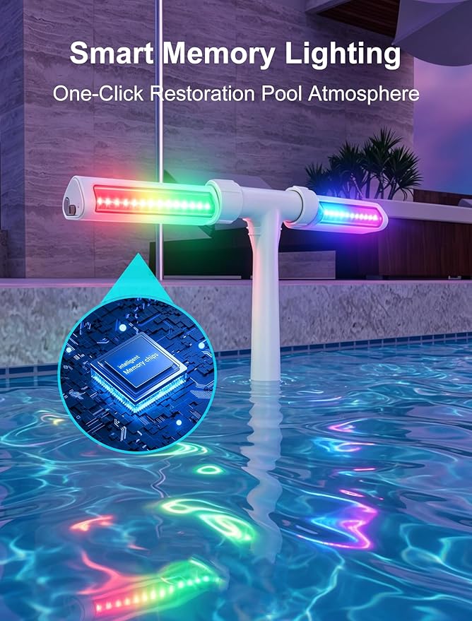 POOLHOUR Pool Fountain with 10 Colors Rainbow Lights for Above Ground/Inground Pools, Dual-Head Adjustable Pool Waterfall & Pool Sprinkler with Timer, 5000mAh Battery, Remote-Controlled, Grey
