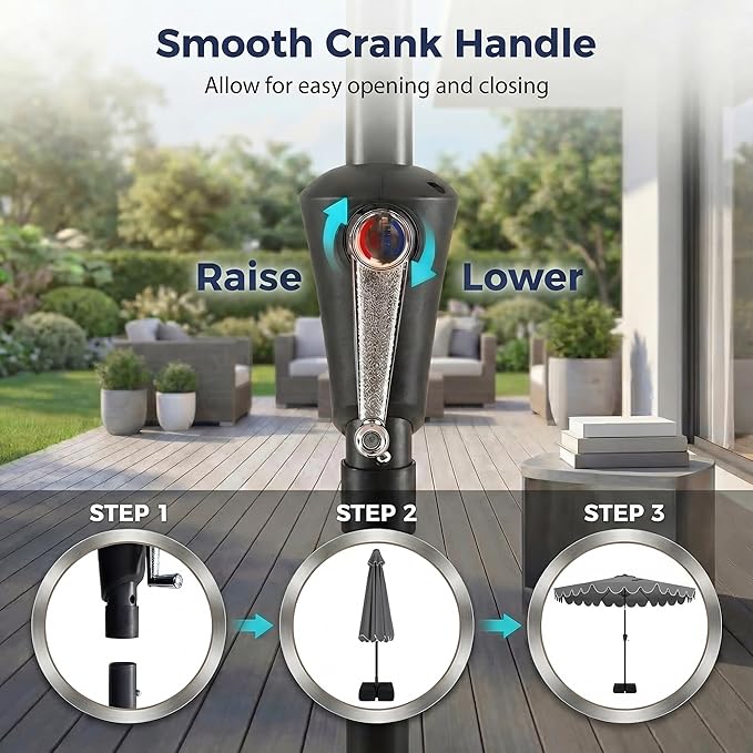 Happygrill 10 FT Patio Umbrella with Weighted Base Included, Outdoor Market Umbrella w/Push Button Tilt & Crank, 8 Heavy-Duty Metal Ribs, Air Vent, Sunshade Canopy for Garden Deck Pool Backyard (Gray)