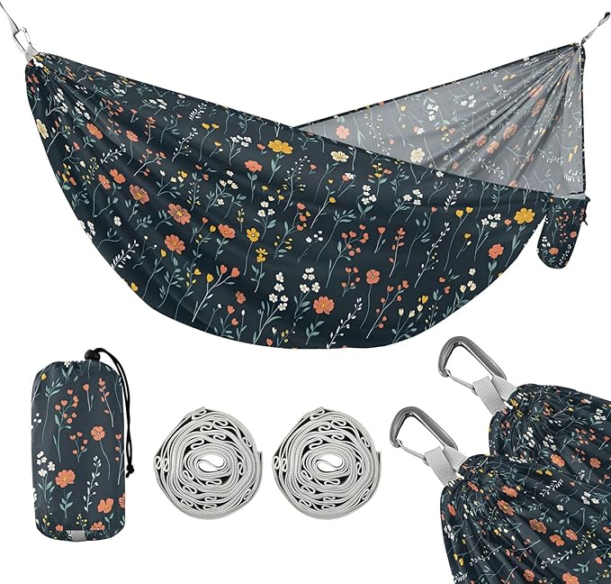 Camping Hammock Outdoor Hammocks for Outside Flowers Field Dark Beach Trees Portable Lightweight with Pockets Tree Straps Indoor