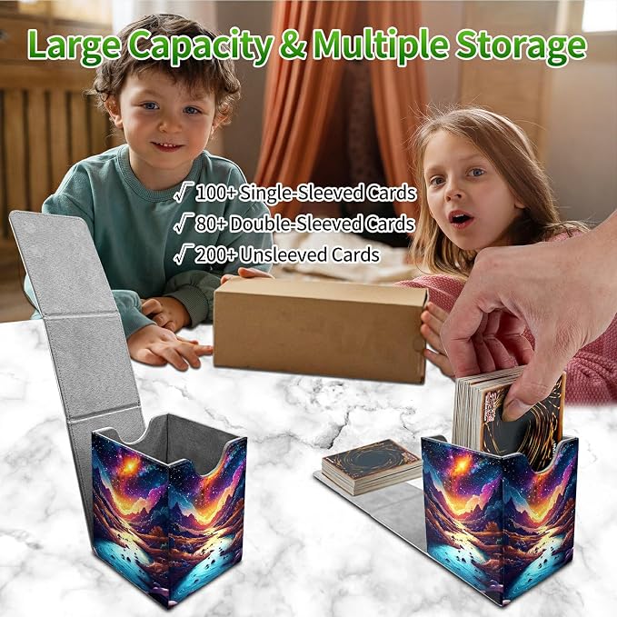Mountains Rivers Card Deck Box for MTG, Personalized Card Storage Case Fits 120+ Sleeved Cards, Premium Leather TCG Box with Strong Magnetic Closure for Magic, CCG, PTCG, Baseball Cards