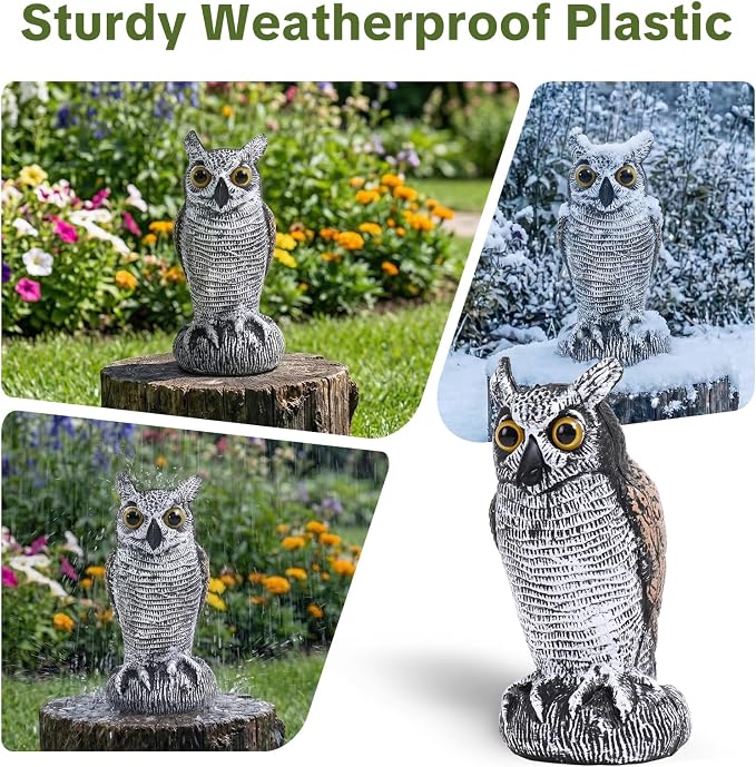 OFFO 2 Pack Fake Owl, Owl Statue for Garden and Yard Decoration, Weatherproof Plastic Outdoor Owl Decor for Porch Pool Patio Yard, 8-Inch Height, Long + Short Ear Owl