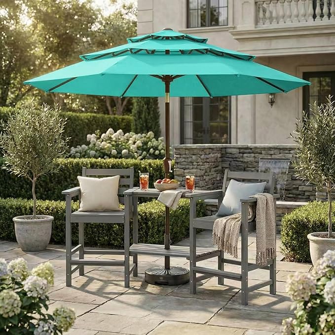 Kingdura 10ft 3-Tier Patio Umbrella, Outdoor Table Umbrella with Easy Crank & Tilt, 8 Reinforced Ribs, UV Protection for Deck, Pool, Market, Backyard (Tiffany blue)