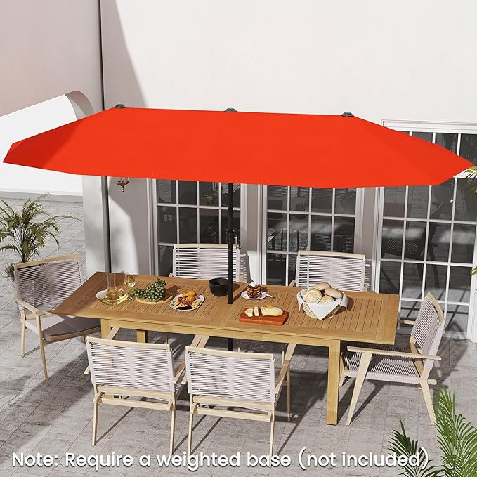 Tangkula 13 FT Large Patio Umbrella, Outdoor Double-Sided Table Market Umbrella w/Crank Handle, 12 Heavy-Duty Ribs, Sun-Protective Rectangular Twin Parasol for Garden Deck Lawn Poolside (Orange)