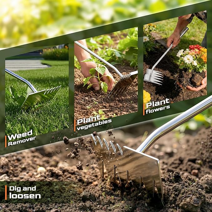 LOOHOI Weed Puller Tool, Portable Manual Weeder with Deep Root Removal, Heavy Duty Stainless Steel Weed Remover for Garden, Faster Than Step Weeders