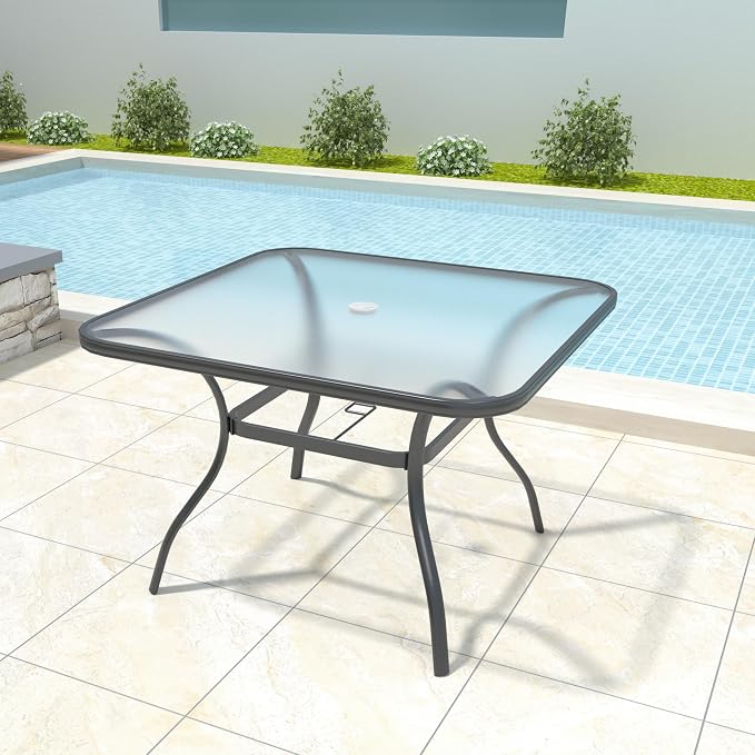Anmutig 5-Piece Outdoor Patio Dining Set 37-Inch Square Glass Table with 4 Stackable Chairs for Lawn Backyard and Deck, Brown