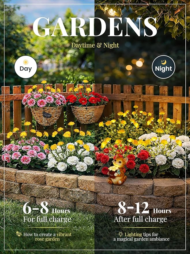 GIGALUMI Solar Lights Outdoor for Garden Decor, 4 Pack Solar Flower Lights Waterproof, 2 Lighting Modes 28 Carnations for Pathway,Yard, Patio Decoration, Gardening Gifts for Women (Yellow)