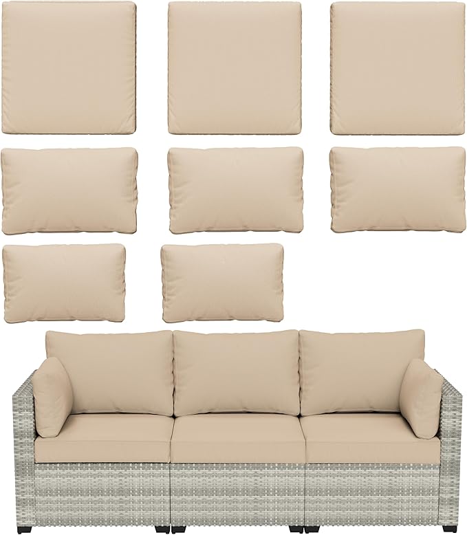 8 pcs Outdoor Cushion Slipcovers Outdoor Patio Cushions Covers Replacement Waterproof with Zipper w/3 Seat Cushion Covers and 5 Backrest Pillow Covers, Covers Only