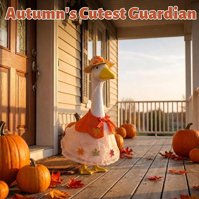 3 Pcs Fall Porch Goose Outfits Maple Goose Clothes for 23" Cement Goose Set | Outdoor Garden Statue with Adorable Gooses Outfit, Garden Entrance Decoration, Thanksgiving Party Holiday Decor