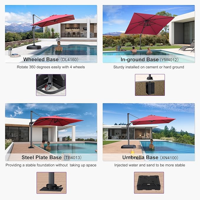 PURPLE LEAF 8' X 8' Patio Umbrella for Pool 7' High Offset Outdoor Cantilever Umbrella Swimming Pool Umbrella with 360°Rotation for Poolside Terra