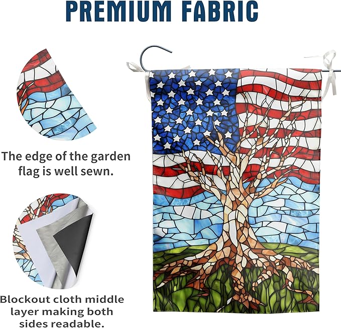 Patriotic American House Flag 28 x 40 Double Sided for Outside Large Stained Glass Tree Life Garden Flags 250 Anniversary USA 4th of July Independence Memorial Day Decora