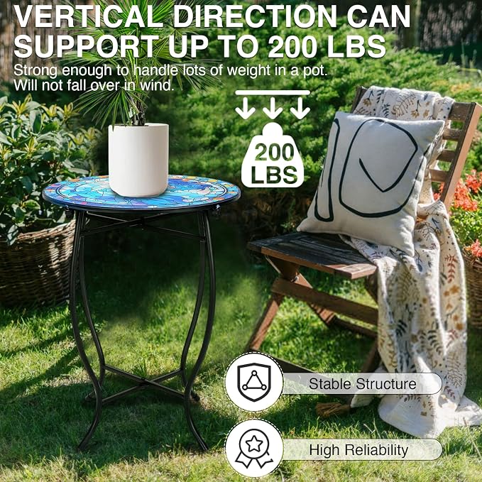 Fashion&cool Patio Side Table for Small Space, 14 Inch Weather Resistant Metal Side Table, Small Round End Table Accent Table for Patio Yard Porch Balcony Garden Bedside Plant Stand Indoor Outdoor