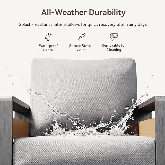 Aoxun Aluminum Patio Furniture Set, 4 Seats Luxury Metal Patio Conversation Sets with Coffee Table, Thick Cushions and Waterproof Cover, Modern Outdoor Furniture Set for Backyard/Poolside, Light Grey