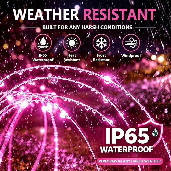 Solar Firework Lights Outdoor, 200 LED Starburst Garden Lights, Adjustable Height 2/3-Rod up to 51in, Stainless Steel, 2 Lighting Modes, IP65 Waterproof Pathway Light for Yard Patio Lawn