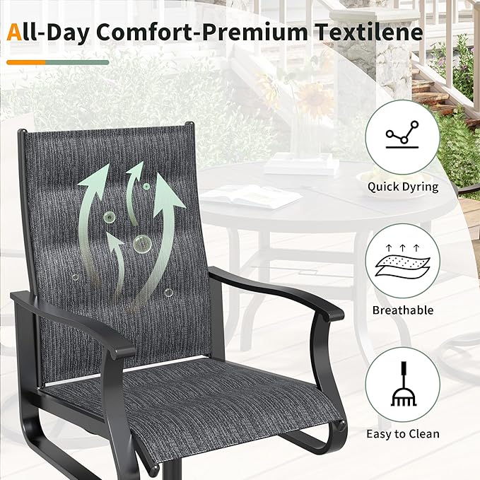 UDPATIO 5 Piece Outdoor Patio Table and Chairs Set with 37" Square Table with Umbrella Hole, Outdoor Swivel Dining Chairs, Patio Table with Chairs, Outdoor Patio Dining Set for Lawn, Deck, Yard