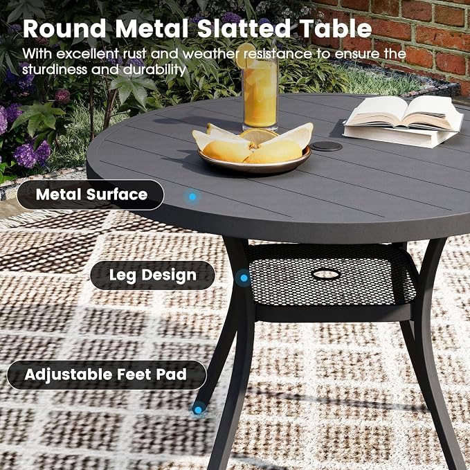 DIFY Patio Round Dining Table, 42" All Weather Round Outdoor Table with 1.57" Umbrella Hole for 4 Person, Perfect for Balcony Garden and Backyard, Grey